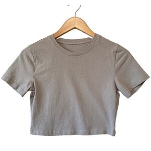 JYC Women's XS Beige Cropped T Shirt Short Sleeve Basic Tee‎ Top